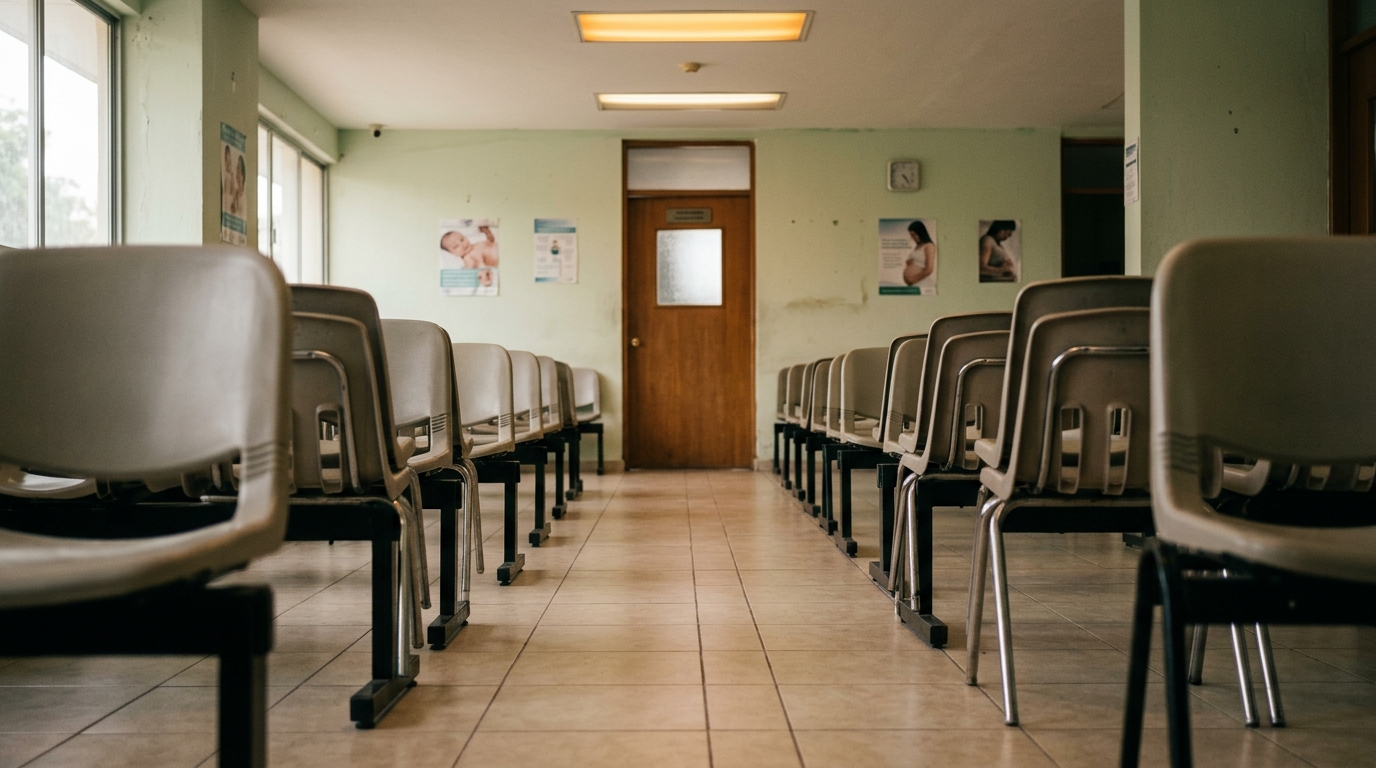 Sala de espera de salud materna en Tabasco, embarazo adolescente, sillas vacías