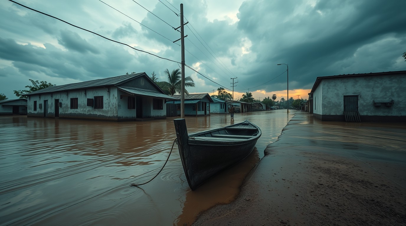 Río desbordado y calles inundadas en Tabasco durante lluvias torrenciales